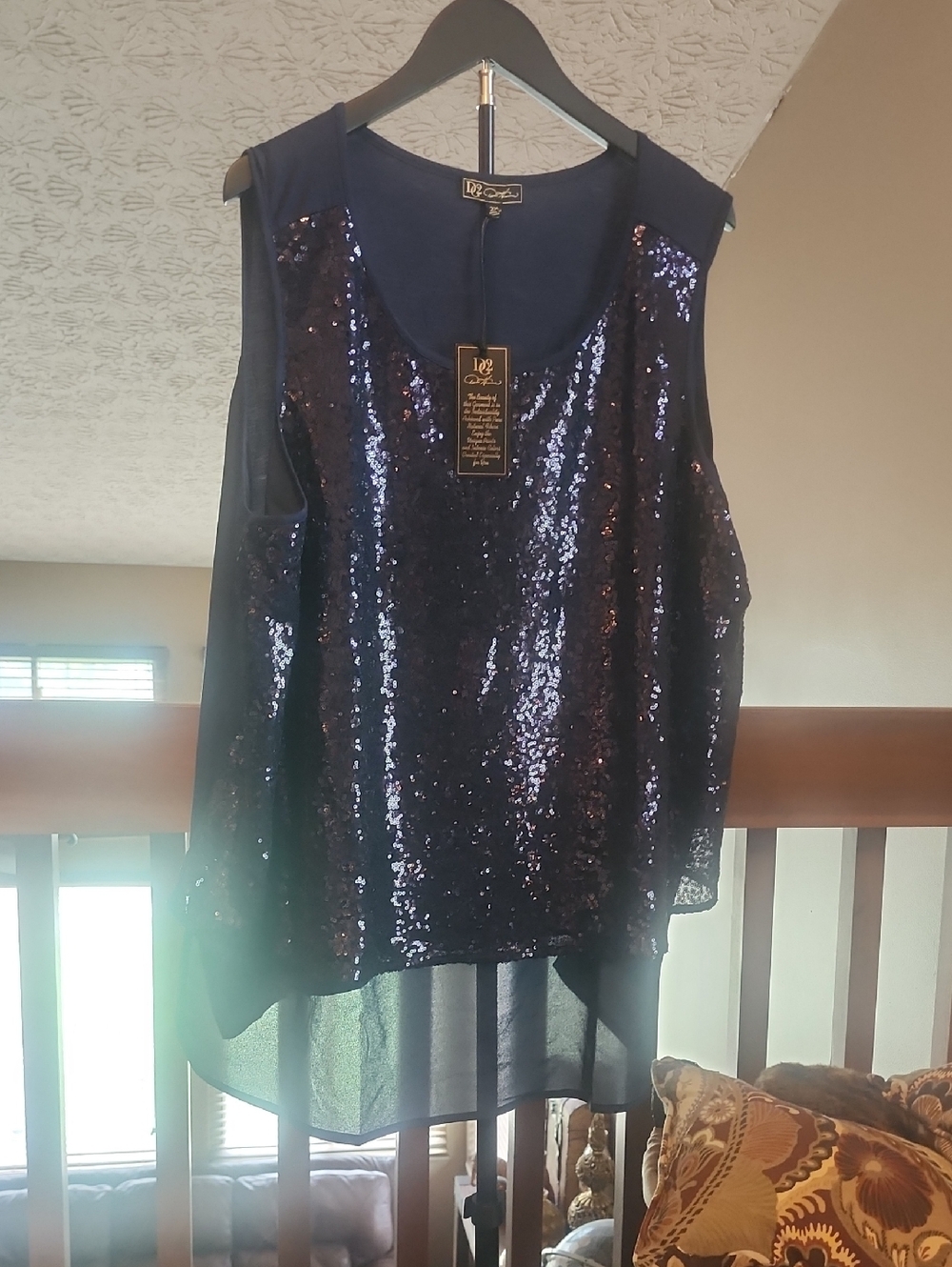 Dg2 Sparkling Navy  Sequin Blouse